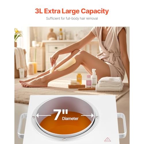 VEVOR Single Wax Warmer, 3000ML 300W Professional Wax Warmer for Hair Removal, 32 ¢µ to 248 ¢µ Adjustable Electric Waxing Heater Pot with 100PCS Sticks & 50PCS Papers for Home Use, Beauty Salon, Spa