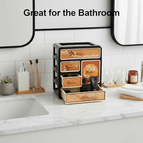 Cologne Organizer for Men,Cologne Stand with 5 Drawer,Stylish Cologne Shelf with Floral & Bird Design,Dresser Organizers,Organizador de Perfumes,Perfume Stand Organizer for Bedroom,Black