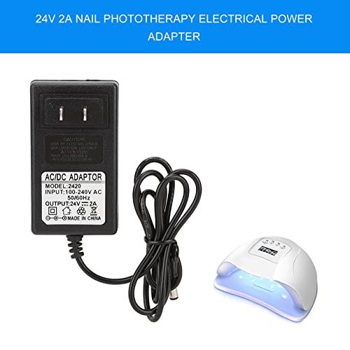 Nail Power Adapter, 24V 2A Nail Power Adapter Charger 48W Power Supply Adapter LED Nail Lamp Nail Dryer Replacment Power Supply Adapter, LED light Nail Power Adapter, Compact Size