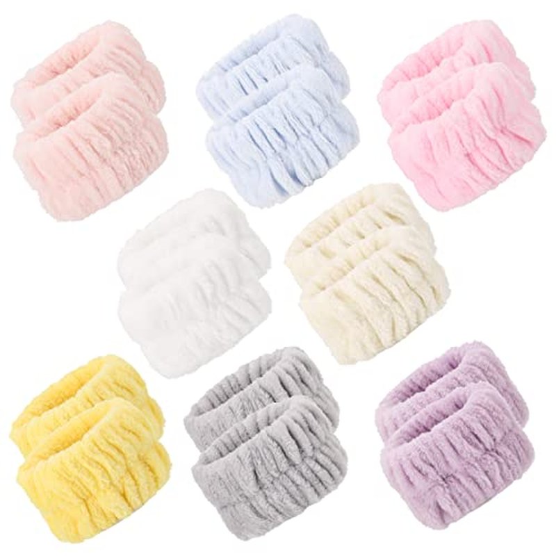 BTYMS 16 Pcs Women Face Wash Wristbands Microfiber Wrist Washband Spa Washband Wrist Towels for Washing Face, Prevent Water Running Down the Arms