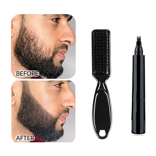 Vtrem 4 Tip Beard Pencil Filler for Men, Waterproof Sweat Proof Beard Pen Filler Fork Black Micro-Fork Barber Styling Pencil with Brush Creates Natural Looking Beard, Moustache & Eyebrows