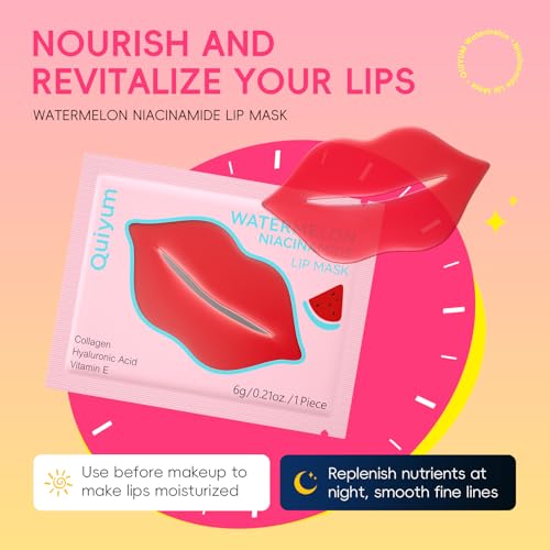 Watermelon Niacinamide Lip & Eye Mask Set - Hydrating Collagen Lip Masks + Eye Pads, Nourishing Skincare for Lips & Eyes (12 Packs)