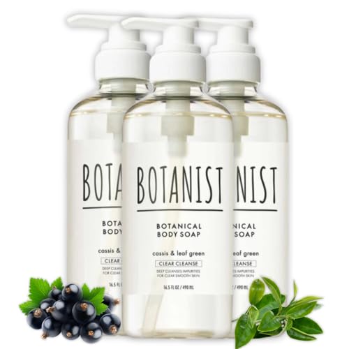 Botanist Mens Hypoallergenic Body Wash, Full Body Wash by Squalane, Shea Butter & Aloe Vera, Shower Gel & Bath Soap from Japan, Sulfate Free 16.5 Fl Oz Cassis & Leaf Green 3EA