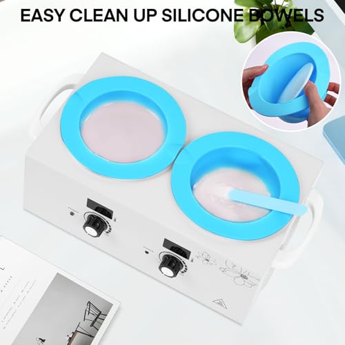 2Pcs Silicone Wax Pot Liner, Yofuly 17oz Wax Silicone Bowls with Two Spatula Sticks, Blue Wax Warmer Liners for Women Hair Removal, Esthetician Waxing Supplies Accessories