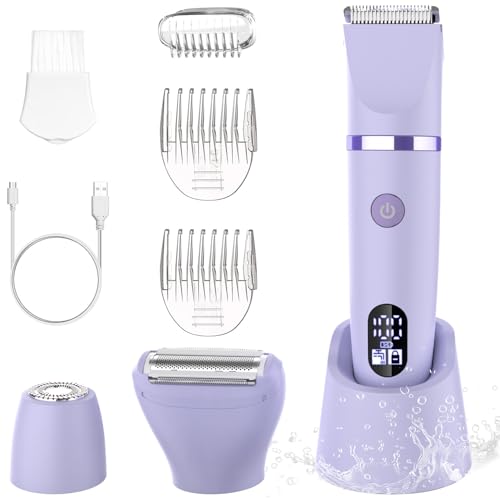 3-in-1 Electric Razor IPX7 Waterproof Bikini Trimmer Wet & Dry Use Painless Personal Trimmer Groomer for Ladies Face Body Legs Bikini Public Hairs Electric Lady Shaver with Replaceable Heads