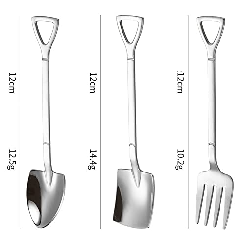 9Pcs Mini Stainless Steel Shovel Spoons Fork Reusable Tea Ice Cream Cake Fruit Desserts Spoon Server Mixing Spoon Tableware for Kitchen Restaurant Bistro Home Party, Silver