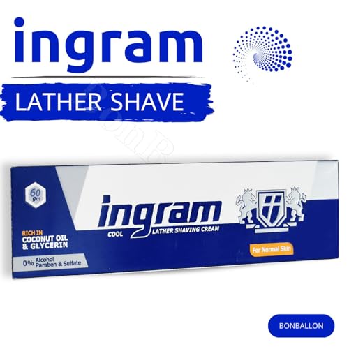 Lather Shave Cool Ingram Shaving Cream Tube 60g Glycerin Coconut Oil Made In Egypt (4 Pack = 8.47 oz / 240 gm)