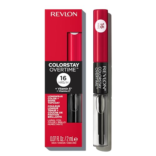 Revlon Liquid Lipstick with Clear Lip Gloss, ColorStay Overtime Lipcolor, Dual Ended with Vitamin E, 040 Forever Scarlet, 0.07 Fl Oz
