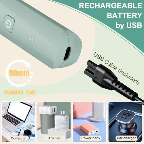 Bikini Trimmer for Women,2 in 1 Personal Elecrtric Razor Shaver Rechargeable with Snap-in Ceramic Blades,Lady Pubic Hair Private Area Legs Arms,Green