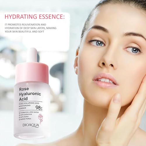 BIOAQUA Face Rose Hyaluronic Acid 98% Moisturizing Essence Facial Serum Hydration Shrink Pores Anti-Oxidation Nourishes 30ml / 1fl.oz