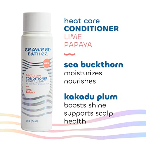 Seaweed Bath Co. Heat Care Conditioner, Lime Papaya Scent, 12 Ounce, Sustainably Harvested Seaweed, Sea Buckthorn, Kakadu Plum, For Heat Damaged Hair