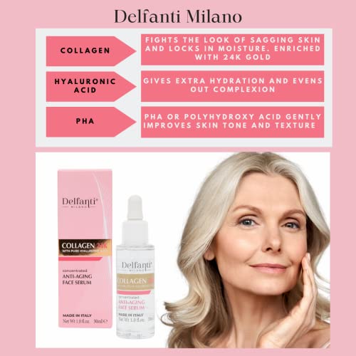 Delfanti Milano ? COLLAGEN 24K with pure HYALURONIC Acid ? Concentrated Anti-Aging Face Serum ? Made in Italy