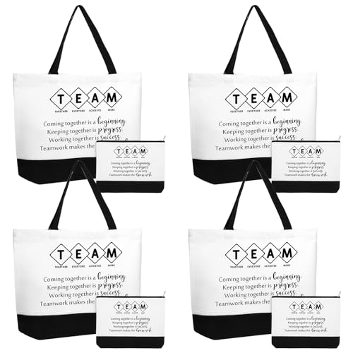 Cunno 8 Pcs Team Appreciation Tote Bag Women Employee Gift Team Together Canvas Makeup Bags for Worker Staff Coworker Nurse Teacher