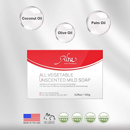 Alra - All Vegetable Unscented Mild Soap - Cleanses Skin During and Post Cancer Chemotherapy and Radiation Treatment - Soothing for Eczema, Psoriasis, Dermatitis - Natural & Fragrance Free (Red1)