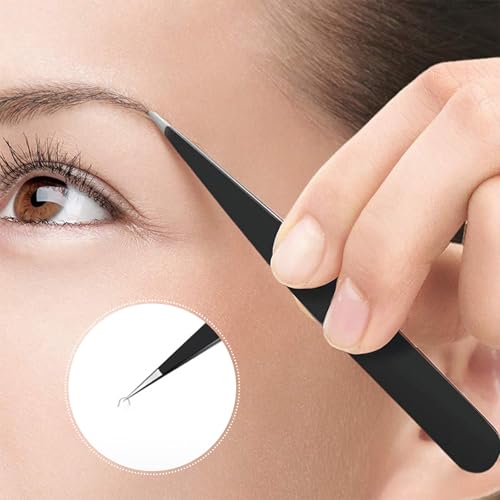 Eyebrow Tweezer Set 3-Piece for Women & Men - Professional Slant and Pointed Tweezers Set with Case - Precision Tweezers Kit for Facial Hair, Splinter and Ingrown Hair Removal
