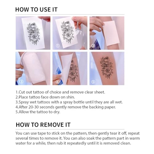 12 Sheets Temporary Tattoo for Men Women Adults, Black 3D Half Sleeve Temporary Tattoos, Halloween Large Fake Tattoos Flower Scary Lion Wolf Butterfly Skull Skeleton Tattoos Stickers Q1015