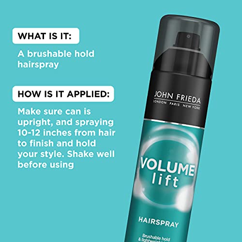 John Frieda Volume Lift Hairspray, Volumizing Hairspray with Air-Silk Technology for Fine or Flat Hair, Adds Body, Long-Lasting Hold, and Fullness for Fine, Thin Hair, 10 Oz, Pack of 2