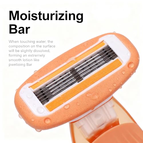Women's Travel Razor with Lubricating Strip ? 5-Blade Compact Shaver for Sensitive Skin, Includes 1 Handle + 2 Cartridges & Protective Case, Orange