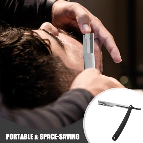 Professional Manual Razor Barber Supplies Beard Shaver Mens Straight Edge Razor for Shaving for Face Scalp Old Fashioned Manual Shaver Men Safe Barber, Black