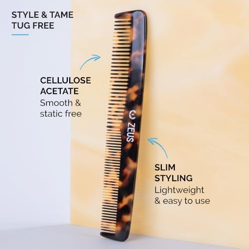 ZEUS Beard & Mustache Comb for Men, Handmade Saw-Cut Hair Comb for Untangling & Styling Beard (Traditional) V11