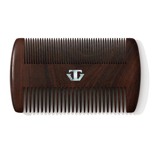 Sandalwood Beard Comb for Men with Mother of Pearl Inlay, Premium Grooming Wood & Wooden Comb for Beard and Mustache