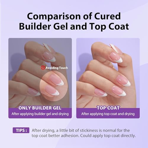 btartboxnails XCOATTIPS - Builder Gel Top Coat Set, French Tip Press on Nails with Builder Gel Top Coat Set