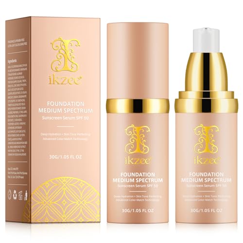 2 Pack Foundation 4 in 1, Medium Color Changing Foundation, Liquid Foundations Protect from Sun with SPF50 for Gym, Sports, Dancing, 1.05 fl.oz