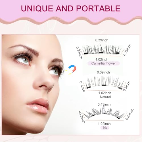 Eloria Magnetic Lashes with Applicator, 2026 New Upgrade Reusable Hunnyfit Magnetic Eyelashes Natural Look, Wispy False Lashes Kit, No Glue Needed Easy to Wear and Remove (Camellia+Natural+Iris)