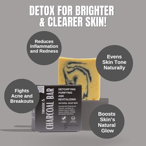 Turmeric Charcoal Bar ? Natural Face & Body Soap for Acne, Dark Spots & Detox | Even Skin Tone | Deep Cleansing | Handmade, Organic, Vegan with Activated Charcoal & Turmeric (1)