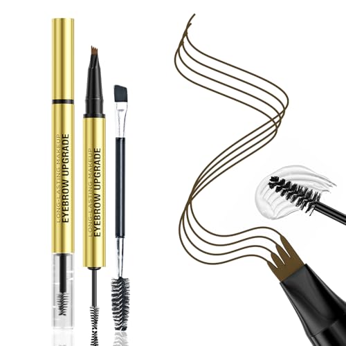 Eyebrow Pen and Brow Gel Clear - Eyebrow Pencils for Women with Natural Hair Like Strokes, Eyebrow Makeup for All-Day Defined, Waterproof, Smudge-proof, Black Brown