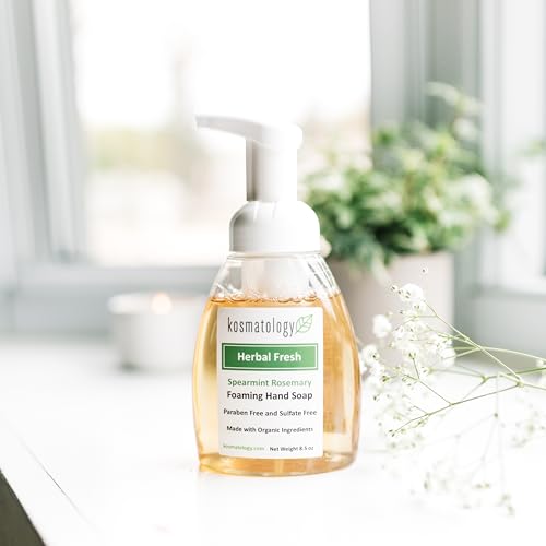 kosmatology Herbal Fresh (Spearmint-Rosemary) Organic Foaming Hand Soap | Moisturizing Hand Wash | Clean Ingredients, Infused with Essential Oils | 8.5 fl oz