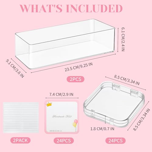 26 PCS Press on Nail Storage Box, 24PCS Small Press on Nail Box and 2 Pack Big Nails Storage Boxes Plastic, Nails Case Containers for Art DIY Jewelry Fishing Tackle, Mini Clear Dimond Storage