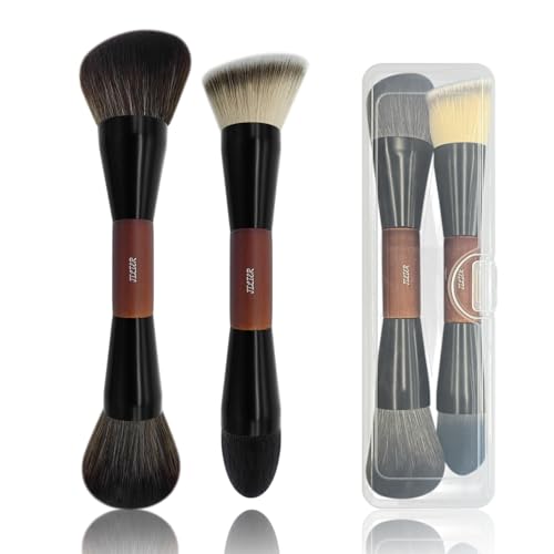 Double Ended Foundation Brush & Blending Brush for Makeup, Soft, Dense Bristles for Sensitive Skin, Duo Blush Brush for Liquid, Powder, Cream, Blending, Buffing?Travel-Friendly, Kabuki Makeup Brushes