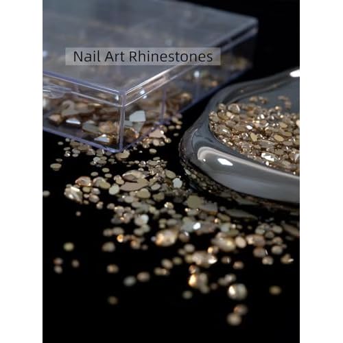 Gold Rhinestones for Nails, 6080Pcs Gold Nail Art Rhinestones Kit, 3D Flatback Crystals Diamonds for Nail Art Design, Mix Sizes Nail Charms and Gems(Tweezers Included)