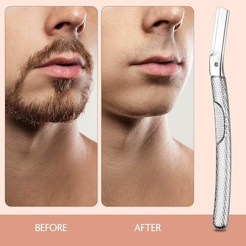 Dermaplaning Tool for Face, Eyebrow Razor, Eyebrow Shaping, Eyebrow Hair Trimmer and Shaver with Protective Cover, Facial Hair Remover for Women, Hair Removal and Exfoliation (Silver)
