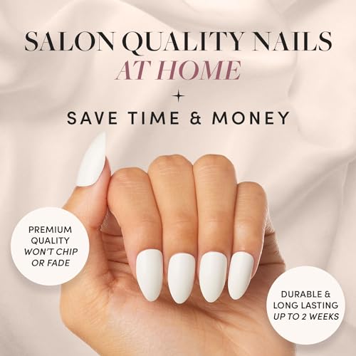 Glamnetic Press-On Nails - Angel | Super Strong Brush On Glue & Press-On Nail Remover | Opaque White Short Almond Nails, Reusable | 12 Sizes - 24 Nail Kit