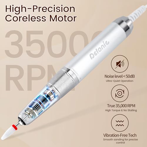 Delanie Rechargeable Nail Drill for Acrylic and Gel Nails 35000 RPM, Efile Nail Drill Professional with 5000mAh Battery, Portable Electric Nails Drill with Coreless Motor for Manicure Pedicure, Red