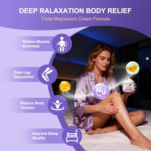 Magnesium Lotion for Sleep - Nighttime Magnesium Butter Cream for Feet & Leg, Topical Sweet Sleep Body Butter - Relaxing, Soothing for Kids & Adults (4 oz, Lavender)