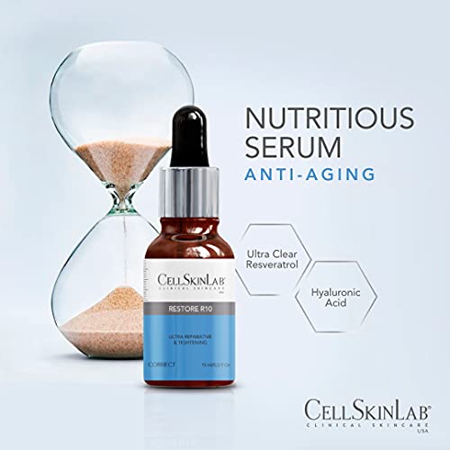 Restoring and Tightening Serum by CellSkinLab ? Restore R10 - Reparative Skincare for Damaged Skin ? Antiaging Solution with Ultra Clear Resveratrol 10%, Collagen and Elastin