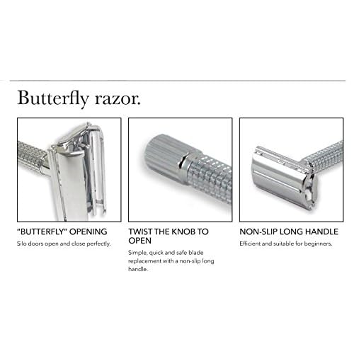 G.B.S Shaving Set, Long Handle Non-slip Knurled Razor Stand Shaving Brush, Shaving Bowl with G.B.S Natural Soap, 5 Blades