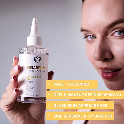 Glycolic Acid AHA Toner 200ml - Exfoliating Face Toner with Niacinamide, Prebiotics & Witch Hazel Water for Oily, Combination, and Blemish-Prone Skin - Brightens, Smooths, and Tightens Skin