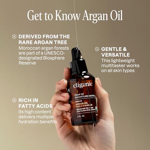 Cliganic Organic Argan Oil, 100% Pure (1oz) - for Hair, Face & Skin | Cold Pressed Carrier Oil