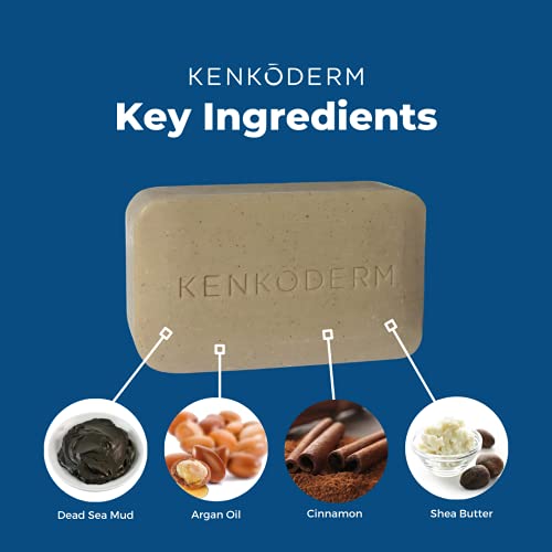 Kenkoderm Psoriasis Total Body & Scalp Bundle for Hair & Skin Care, Moisturizing Cream, 10 oz, Dead Sea Mud Soap & Mineral Salt Soap, 4.25 oz, Salicylic Acid Shampoo, 4 oz & Conditioner 8 oz