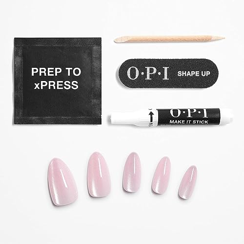 Bundle of OPI xPress/ON Press On Nails, With Nail Glue, Long Baby Pink Velvet Almond Shape Nails, Editor in Chic + OPI Nail Envy, Nail Strengthening Treatment, Vegan Formula, 0.5 fl oz