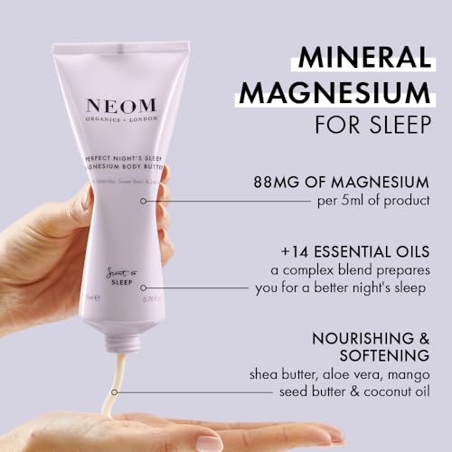 Neom - Perfect Night's Sleep Magnesium Body Butter | 6.76 Fl Oz (200ml) | Lavender, Chamomile, & Patchouli | Lotion for Sleep with Essential Oils | 100% Natural Fragrances | Nourish & Soften