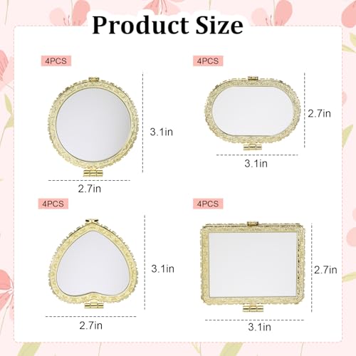 16 Pcs Pocket Mirror for Women, Vintage Compact Mirror Bulk Return A Gift, Portable Floral Folding Mini Mirrors for Purse, Tea Party Favors for Bridal Shower Favors Birthday Wedding Makeup Travel