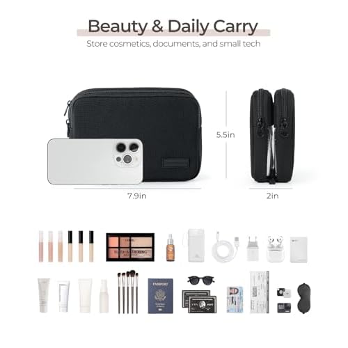 Preppy Makeup Bag, Rectangle Double Detachable Cosmetic Organizer, Clear Side Panel Portable Travel Pouches for In-Flight Essentials, Beauty & Tech Accessories, Gift for Women