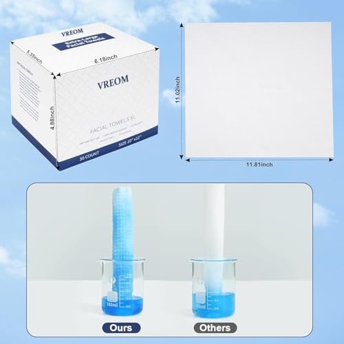 Disposable Face Towels XL, Biodegradable Facial Towels, Makeup remover towel, Super Soft, Thick Cleaning Washcloths,10in x 12in - 50Ct 1 Box
