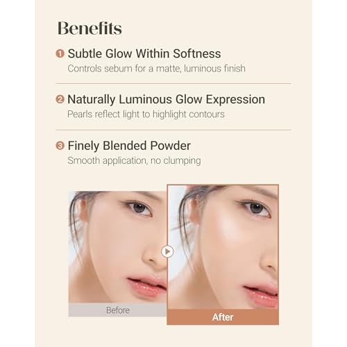 THESAEM Perfect Glam Glow Pact - Illuminating Face Powder with Colorful Pearls for Soft Radiant Glow - Sebum Control Blending Powder with Diamond & Silk - Korean Makeup Highlighter Compact