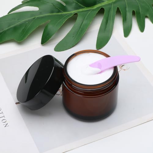 2oz Small Travel Containers with Black Lids,48 Pack Amber Glass Jars with Mini Disposable Spatula for Toiletries£¬Travel Storage£¬Makeup Beauty Products, Lotions, Powders and Ointments